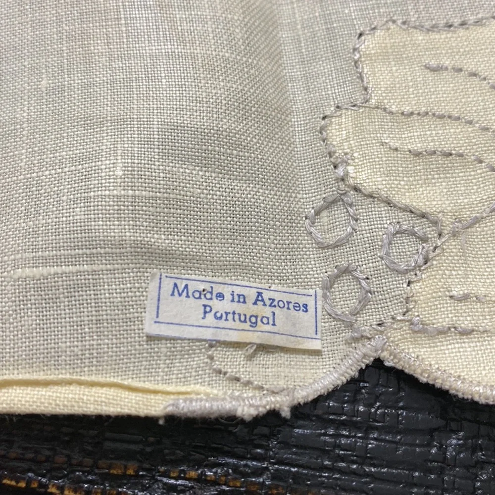 4 Vintage Madeira Style Embroidered Yellow Linen Placemat with Floral Design!